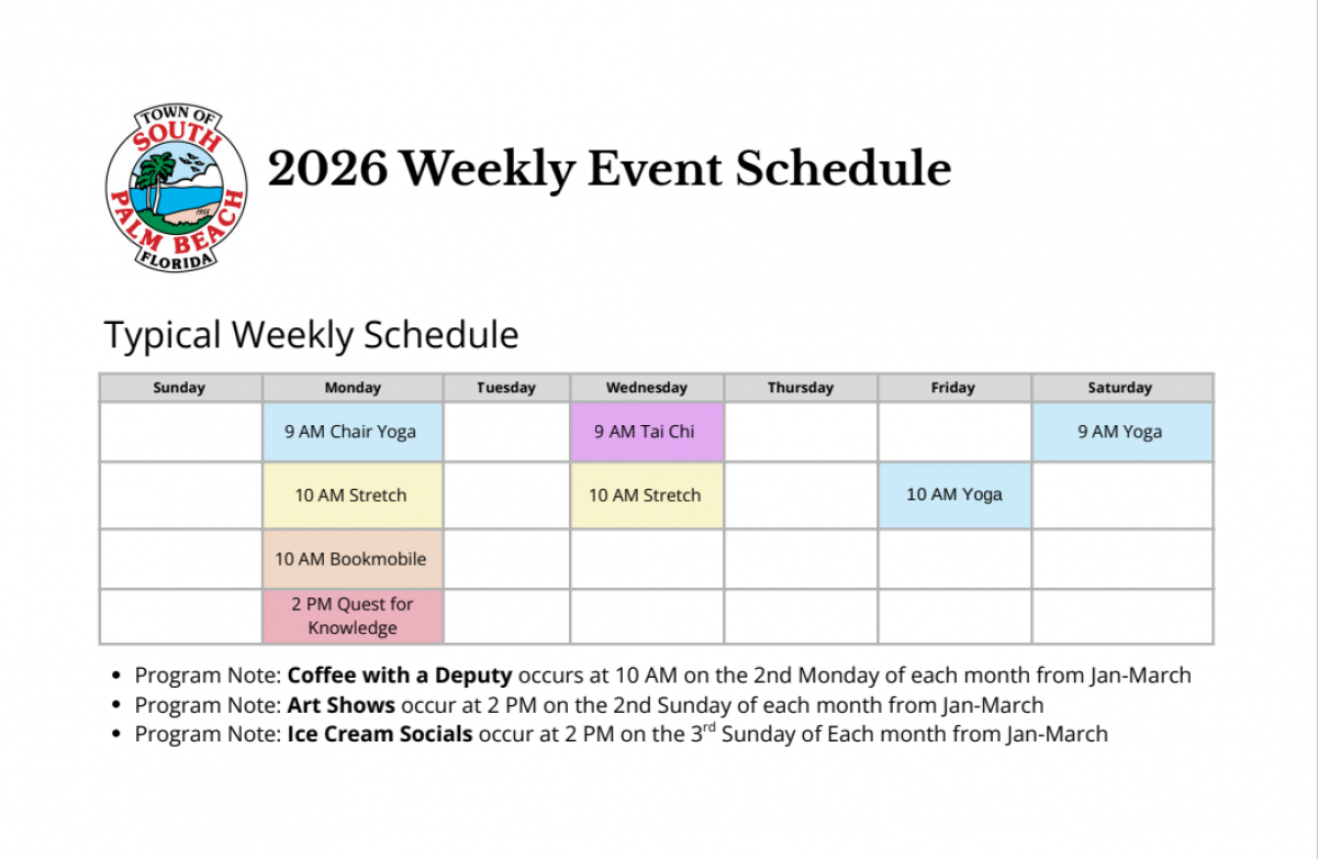 2026 weekly event schedule 