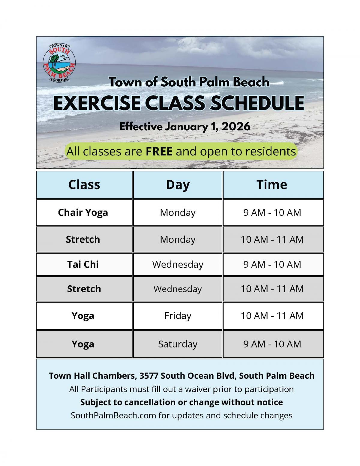 Exercise Class Schedule 
