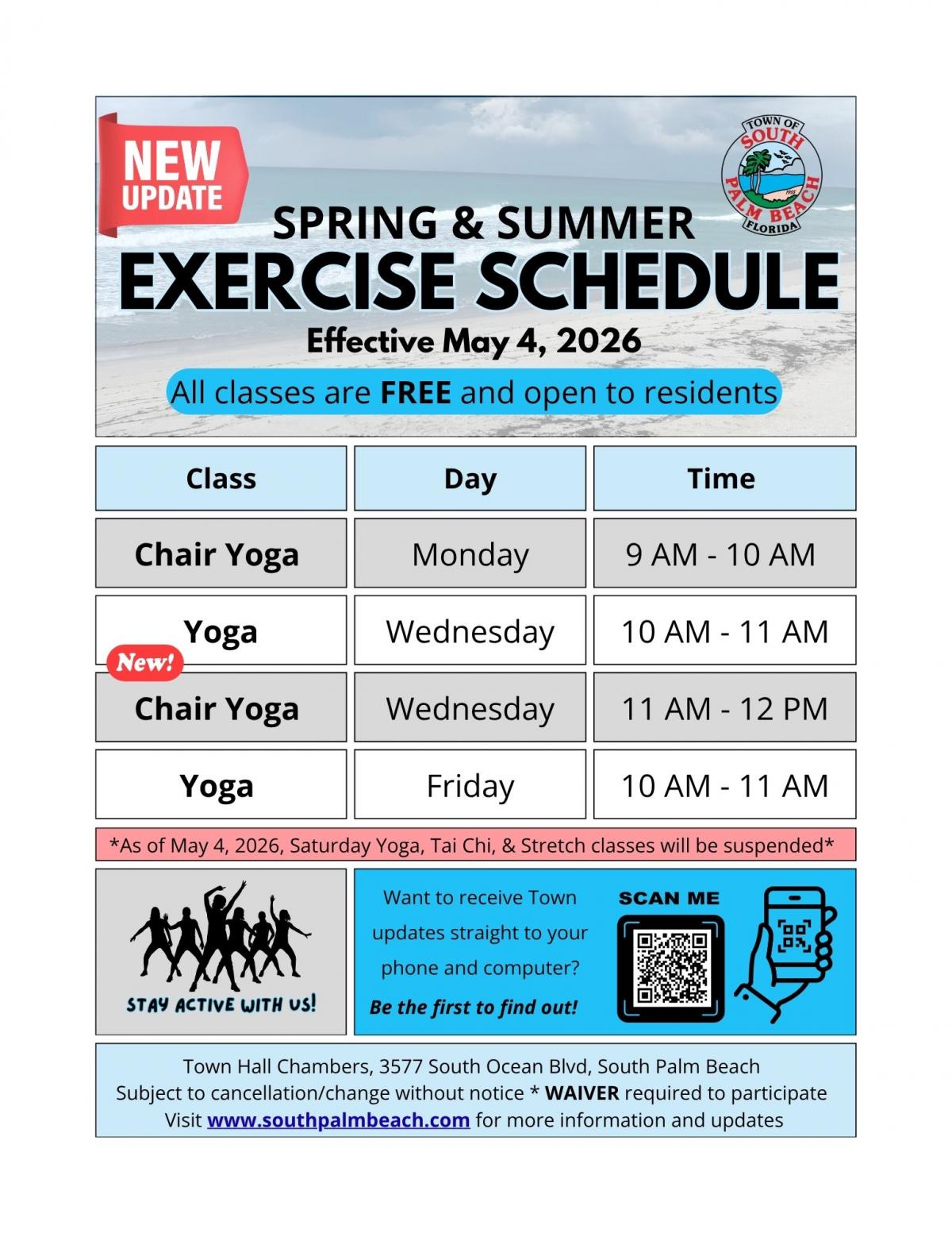 Spring and Summer 2026 Exercise Schedule 